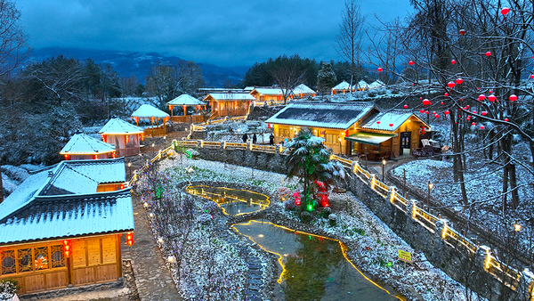 雪中玉皇观茶园：风景如画